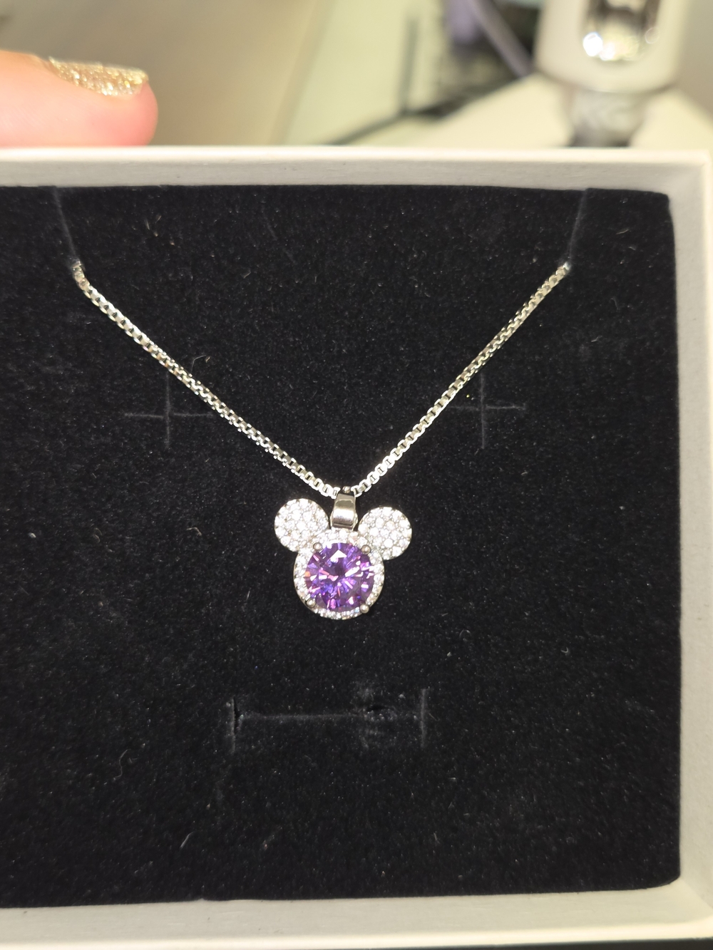 Sterling Silver Mickey-Style  Pendant Necklace with Purple Moissanite